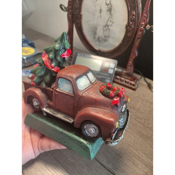 Decorative Resin Truck with Christmas Tree Stocking Hanger, Red Green Brown - Picture 4 of 6